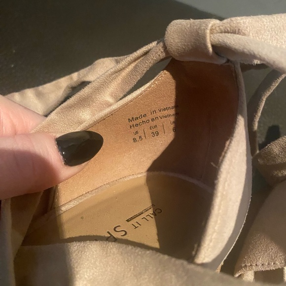 pale pink nude tie up heeled sandals - Picture 2 of 3